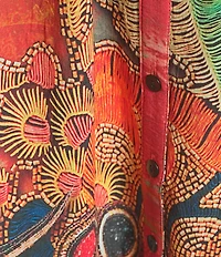 Calessa Plus Size Abstract Antique Embroidered V-Neck 3/4 Sleeve Button Front Midi Dress