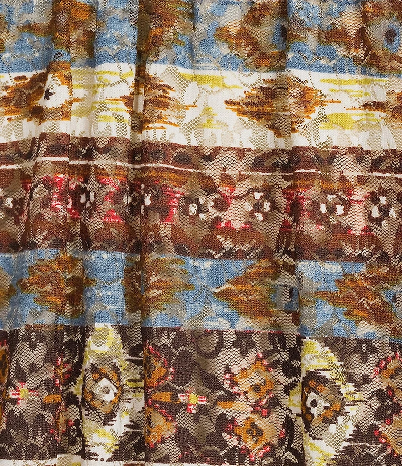 Calessa Plus Size Abstract Border Print Square Neck Elbow Sleeve Mesh Knit Tunic