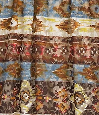 Calessa Plus Size Abstract Border Print Square Neck Elbow Sleeve Mesh Knit Tunic