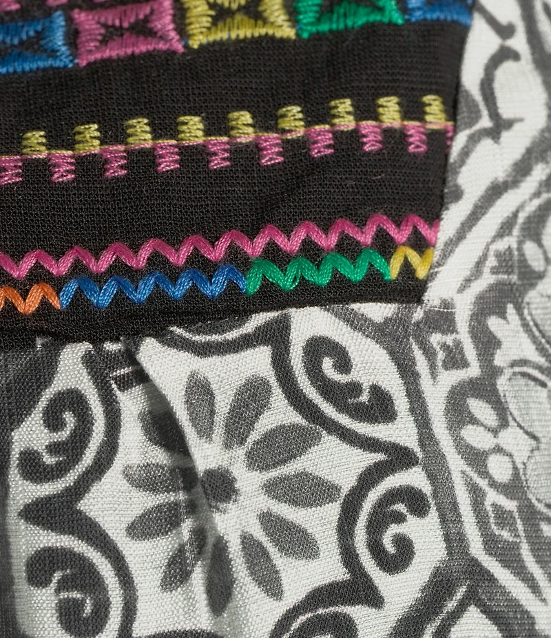 Calessa Plus Size Abstract Embroidered Square Neck Short Sleeve Tunic