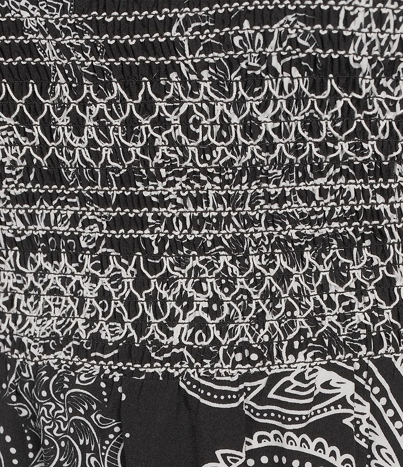 Calessa Plus Size Abstract Paisley Scoop Neck Ruffle Cap Sleeve Midi Dress
