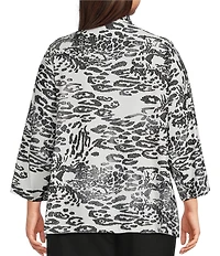 Calessa Plus Size Animal Burnout Tie-Dye Draped Open Front Wrist Length Sleeve Cardigan