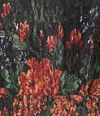 Calessa Plus Size Autumn Floral V-Neck 3/4 Sleeve Smocked Waist Tiered A-Line Midi Dress