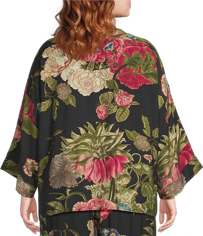 Calessa Plus Size Autumn Garden Print Coordinating Open-Front Kimono