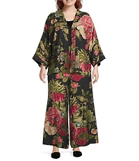 Calessa Plus Size Autumn Garden Print Coordinating Open-Front Kimono