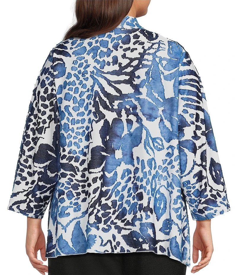 Calessa Plus Size Burnout Dip Dye Draped Collar Wrist Length Sleeve Open Front Cardigan