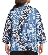 Calessa Plus Size Burnout Dip Dye Draped Collar Wrist Length Sleeve Open Front Cardigan