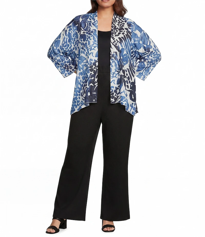 Calessa Plus Size Burnout Dip Dye Draped Collar Wrist Length Sleeve Open Front Cardigan