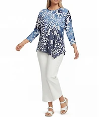 Calessa Plus Size Burnout Dip Dyed Crew Neck 3/4 Sleeve Asymmetric Tunic