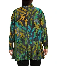 Calessa Plus Size Burnout Knit Tie-Dye Long Sleeve Open-Front Cardigan