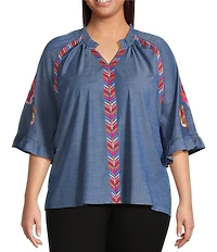 Calessa Plus Size Burnout Round Neck Long Sleeve Stretch Knit top
