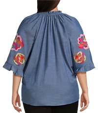 Calessa Plus Size Burnout Round Neck Long Sleeve Stretch Knit top