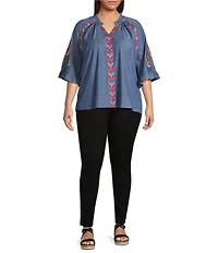 Calessa Plus Size Burnout Round Neck Long Sleeve Stretch Knit top