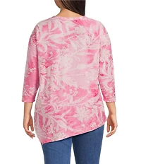 Calessa Plus Size Burnout Stretch Tie Dye Asymmetric Hem Tunic