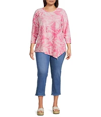 Calessa Plus Size Burnout Stretch Tie Dye Asymmetric Hem Tunic