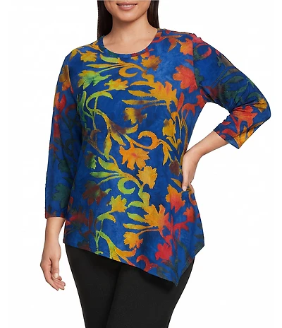 Calessa Plus Size Burnout Tie-Die Crew Neck Short Sleeve Top