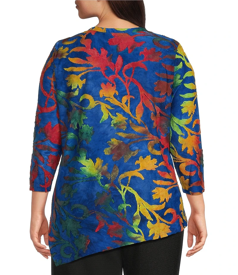 Calessa Plus Size Burnout Tie-Die Crew Neck Short Sleeve Top