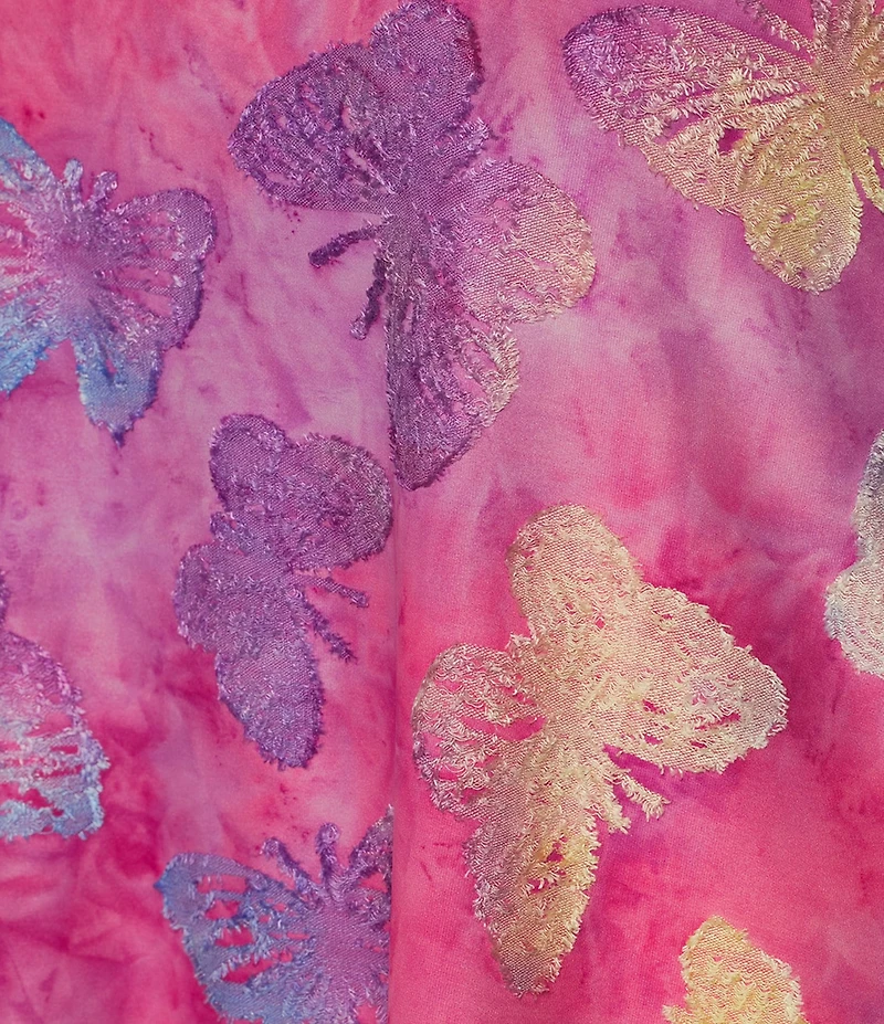 Calessa Plus Size Burnout Tie-Dye Butterfly Crew Neck 3/4 Sleeve Asymmetrical Hem Tunic