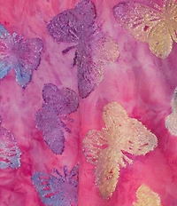Calessa Plus Size Burnout Tie-Dye Butterfly Crew Neck 3/4 Sleeve Asymmetrical Hem Tunic