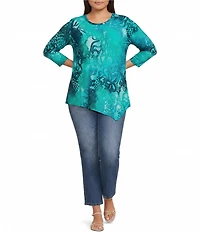 Calessa Plus Size Burnout Tie-Dye Crew Neck Short Sleeve Asymmetric Tunic
