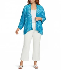 Calessa Plus Size Burnout Tie-Dye Drape Collar Wrist Length Sleeve Open Front Cardigan