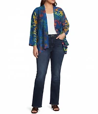 Calessa Plus Size Burnout Tie-Dye Draped Collar Wrist Length Sleeve Open Front Cardigan