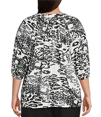 Calessa Plus Size Burnout Tie-Dye Knit Scoop Neck 3/4 Sleeve Tunic