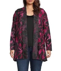 Calessa Plus Size Burnout Tie-Dye Knit Wrist Sleeve Open-Front Cardigan