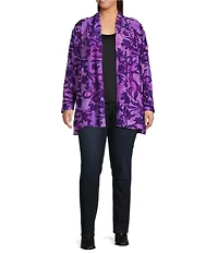 Calessa Plus Size Burnout Tie-Dye Knit Long Sleeve Open-Front Cardigan