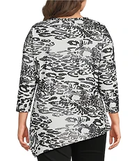 Calessa Plus Size Burnout Tie-Dye Round Neck 3/4 Sleeve Tunic