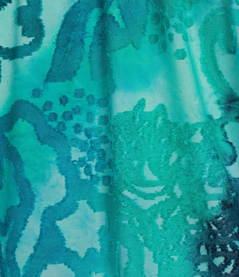 Calessa Plus Size Burnout Tie-Dye Round Neck Elbow Length Sleeve Tunic