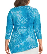Calessa Plus Size Burnout Tie-Dye Round Neck 3/4 Sleeve Tunic