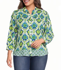 Calessa Plus Size Burnout Tie-Dye Round Neck Short Sleeve Tunic