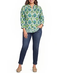 Calessa Plus Size Burnout Tie-Dye Round Neck Short Sleeve Tunic