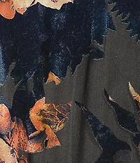Calessa Plus Size Burnout Velvet Knit Floral Split V-Neck Long Sleeve Button-Front Tunic