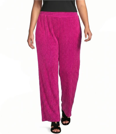 Calessa Plus Size Coordinating Textured Knit Stripe Straight Leg Pull-On Pants
