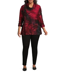 Calessa Plus Size Cowl Neck 3/4 Sleeve Burnout Tie Dye Knit Tunic