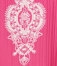 Calessa Plus Size Crinkle Textured Embroidered Split V-Neck Bracelet Sleeve Tunic