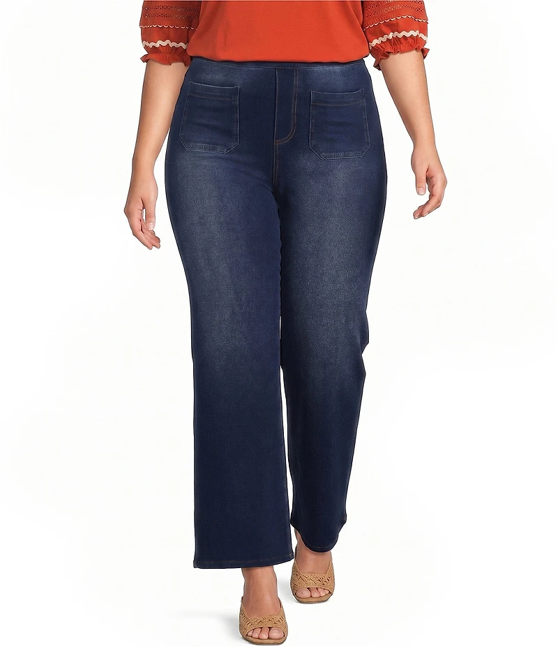 Calessa Plus Size Demin Wide Leg Pull-On Pants