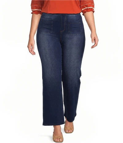 Calessa Plus Size Demin Wide Leg Pull-On Pants