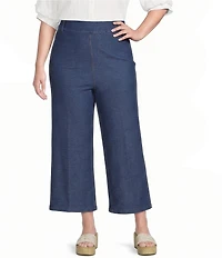 Calessa Plus Size Denim Wide Leg Cropped Pull-On Pant