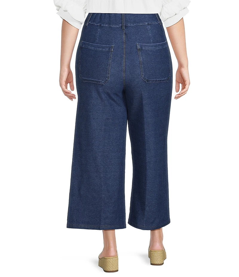 Calessa Plus Size Denim Wide Leg Cropped Pull-On Pant