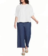 Calessa Plus Size Denim Wide Leg Cropped Pull-On Pant
