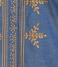 Calessa Plus Size Embroidered Chambray Split V-Neck Long Sleeve Tunic