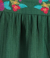 Calessa Plus Size Embroidered Crinkle Ruffled Split V-Neck 3/4 Sleeve Tunic