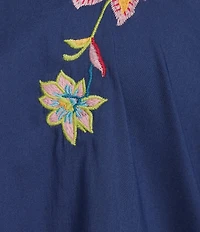 Calessa Plus Size Embroidered Floral Split V-Neck Elbow Sleeve Top