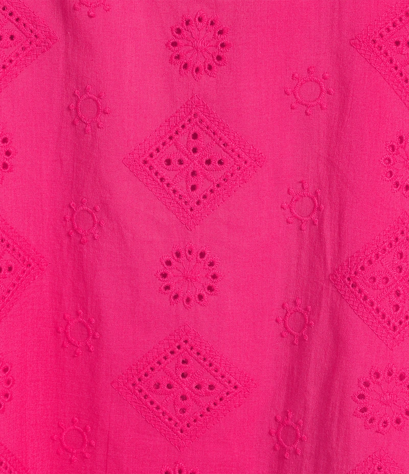Calessa Plus Size Embroidered High Ruffled Split V-Neck Short Puff Sleeve Tunic