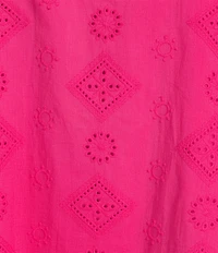 Calessa Plus Size Embroidered High Ruffled Split V-Neck Short Puff Sleeve Tunic