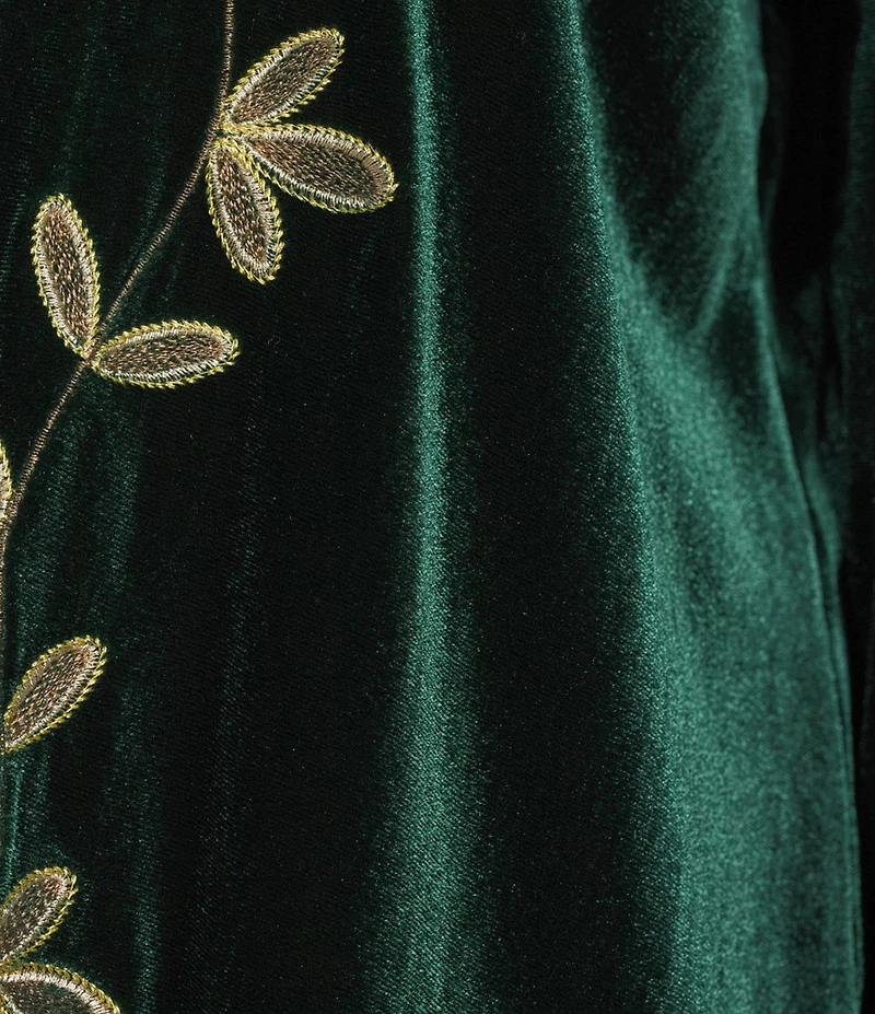 Calessa Plus Size Embroidered Long Sleeve Open-Front Velvet Cardigan