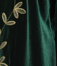 Calessa Plus Size Embroidered Long Sleeve Open-Front Velvet Cardigan